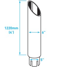 Exhaust Chrome Stack Reducing / Mitred 45º / Expanded Notched End / 6"-5" x 48"